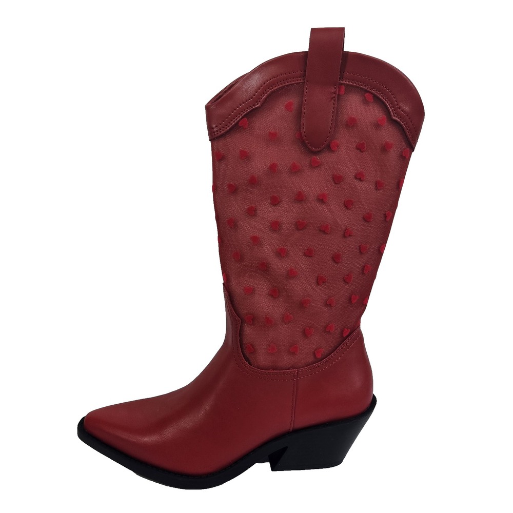 Wild Pair Womens 8M Red Mesh Heart Luciia Cowboy Boots Festival Rodeo Western